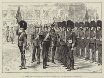 The German Emperor inspecting the Scots Guards, after his Arrival at Windsor Castle